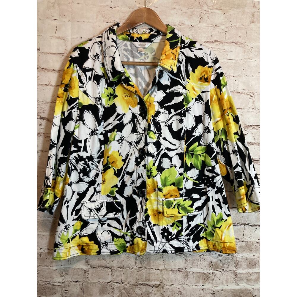 CJ Banks Top Womens 2X Shacket Watercolor Floral Button Up Plus Cotton